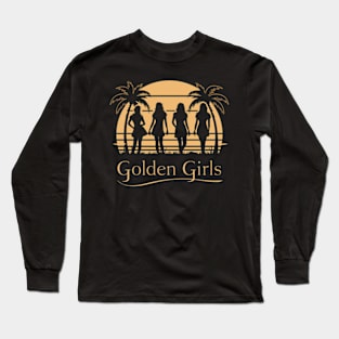 Golden Girls characters against a backdrop of palm trees Long Sleeve T-Shirt